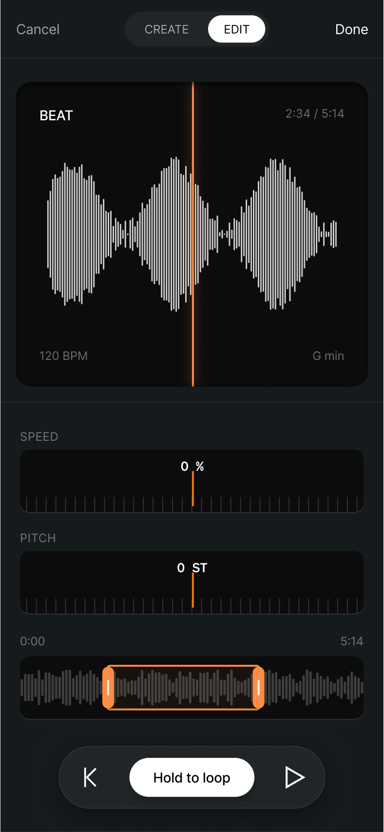 Offtop waveform editor for editing tracks